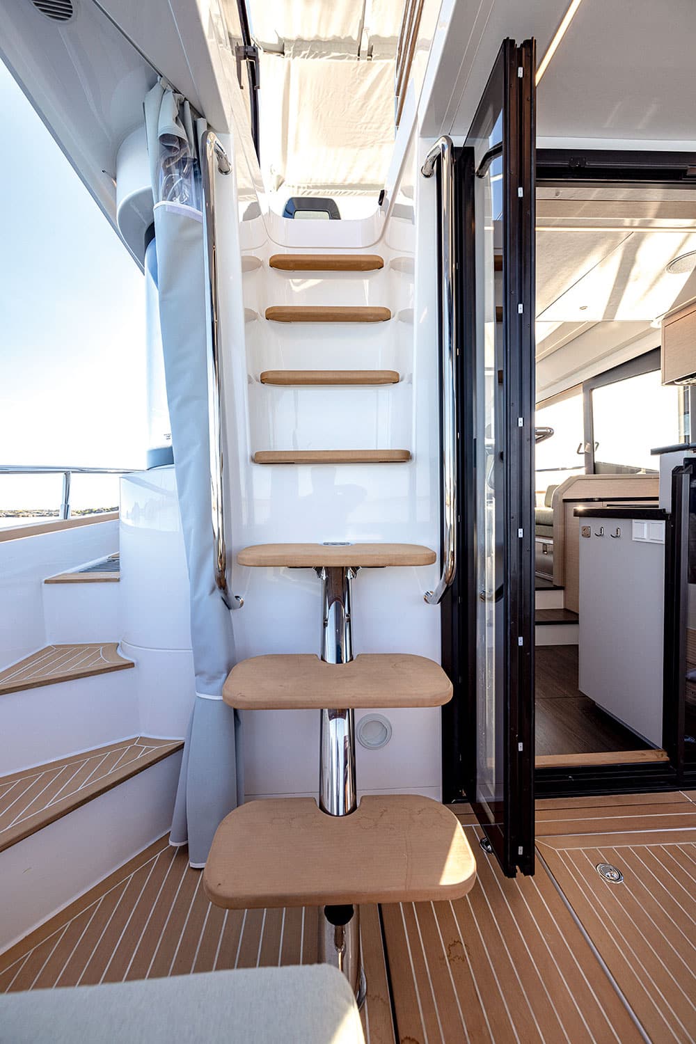 Steps up to the flybridge. 