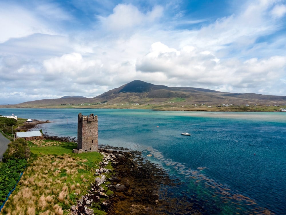 Kildavnet Castle located near Achill Sound village. © Davide Savio Shutterstock.