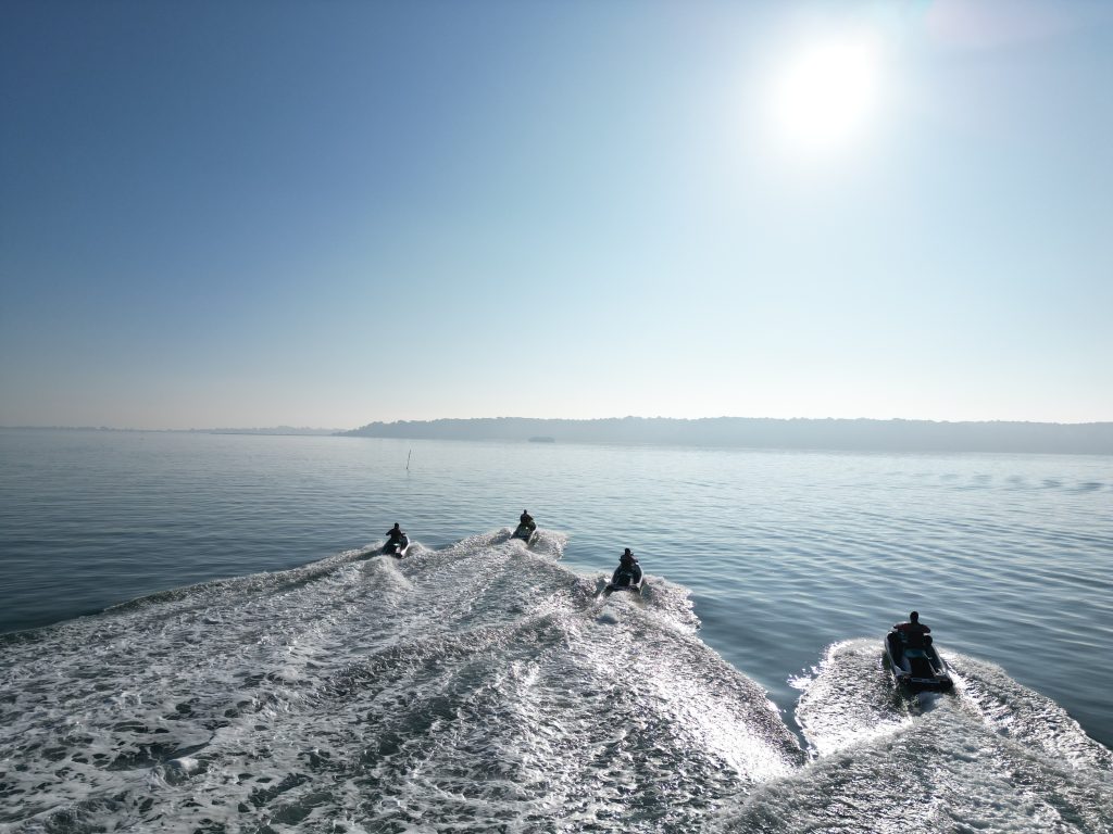 Boats sailing into the distance.