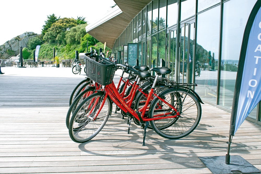 Electric bike hire shops on the quay.
