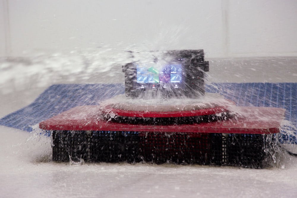 One test requires products to be continually sprayed with at least 100 litres of water per minute from a fire hose for a minimum of 30 minutes.