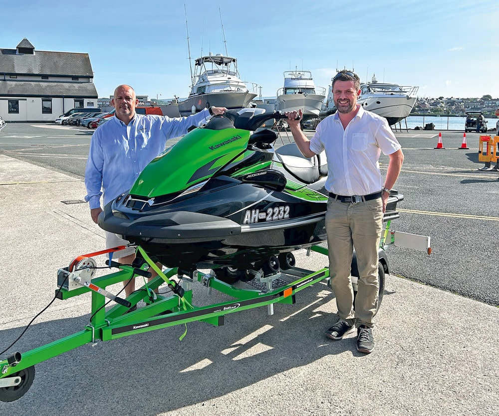 (From left) Alan Johnson, MD Aquamare, and Tom Pringle, Kawasaki Watercraft UK, at Aquamare