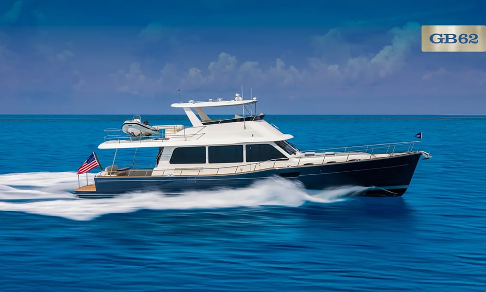 CAD image of Grand Banks 62 on water.