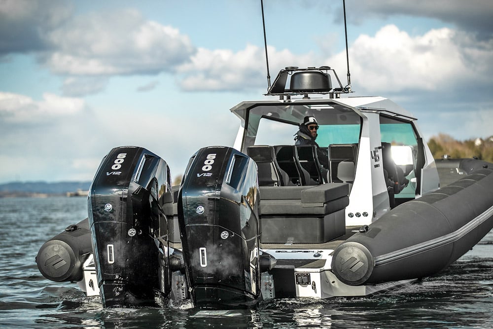Goldfish 46 Bullet RIBs fitted with Mercury Verado 600hp 7.6L V12, Dual installation.