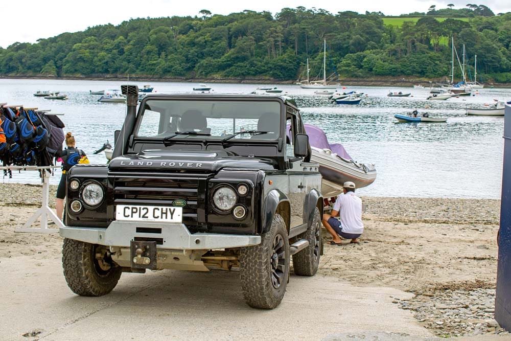 Great care is taken when launching boats from Helford Passage.