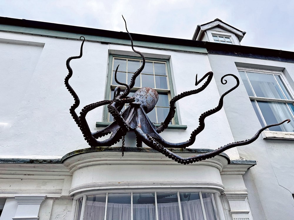 Humorous octopus house embellishment.