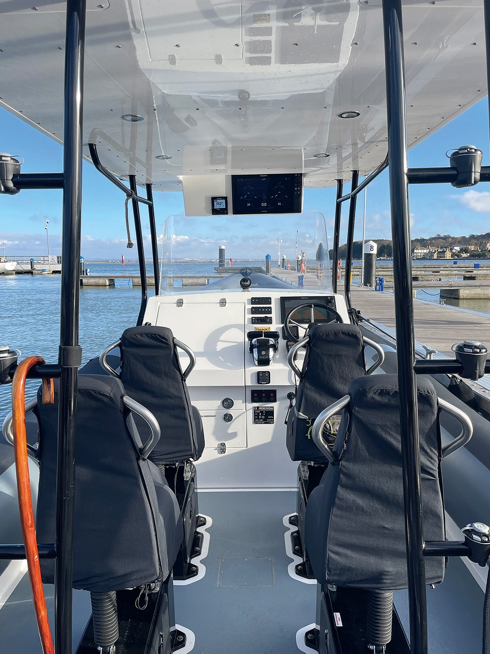 The Ullman seats with full T-Top protection on this Island RIB 10 Series