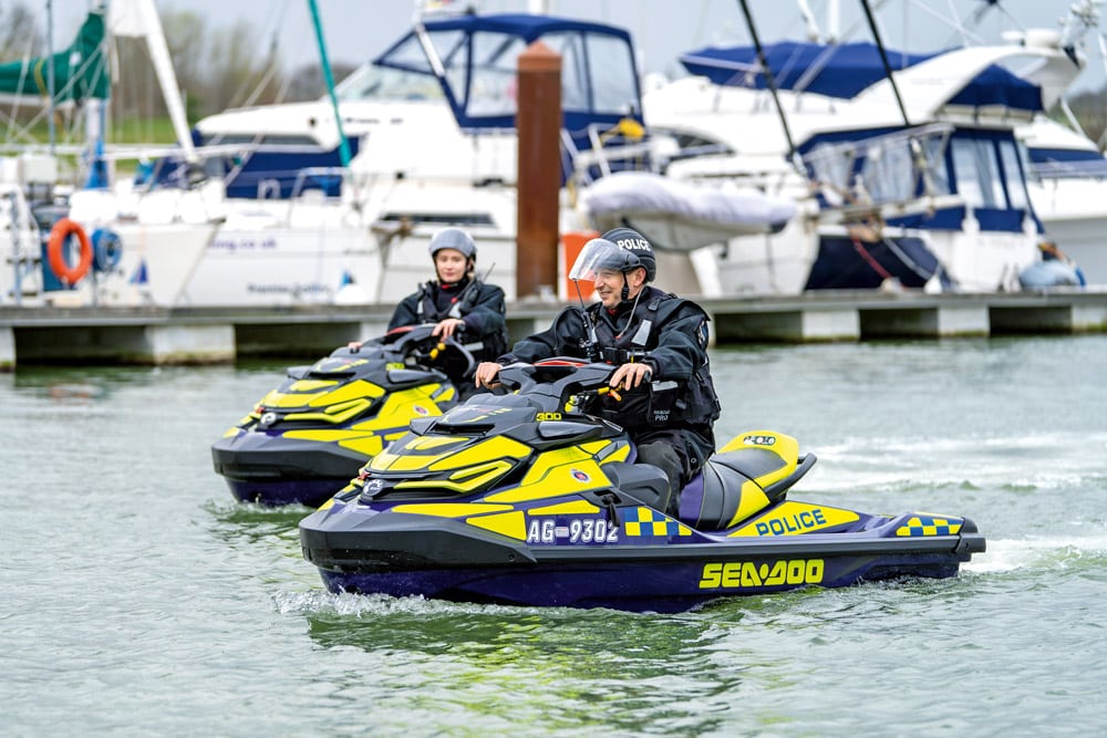 PC Darren Chambers and PC Fin Clark. Essex Police Marine Unit at Burnham on Crouch.