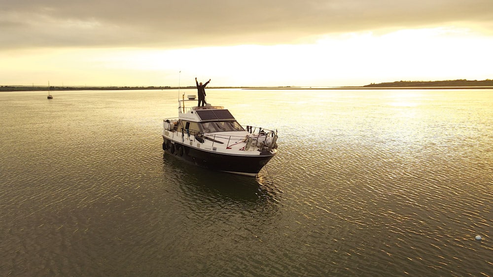 Afloat in the calm waters of the Thames Estuary.