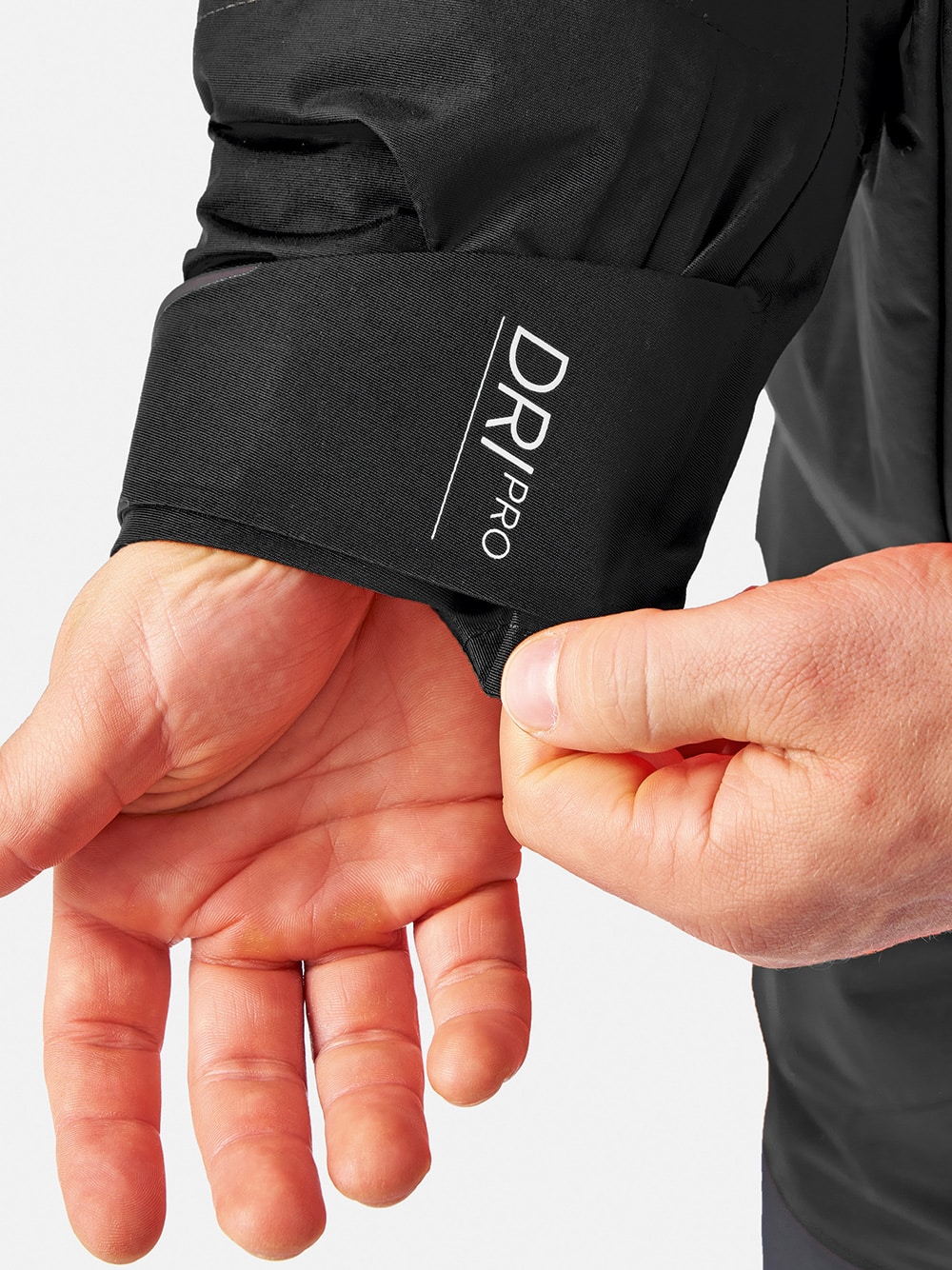 There is both an internal adjustable Dartex cuff and an external adjustable cuff for added protection from wind and water.
