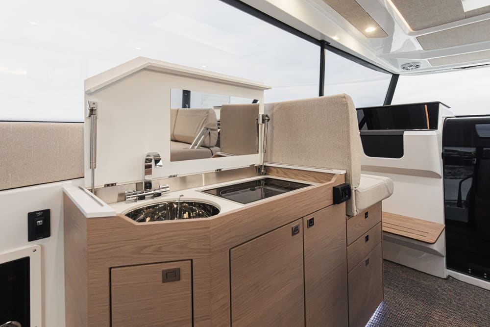 Quarken 35 Cabin interior kitchen area