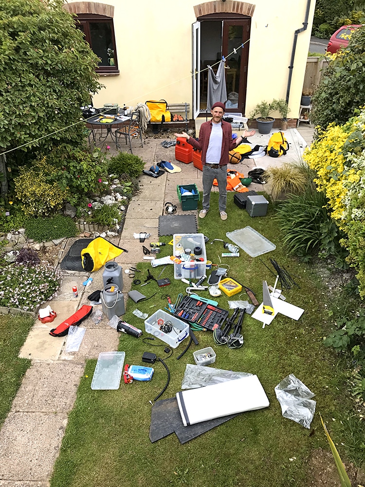 A vast selection of kit needed to travel around Great Britain in a small RIB