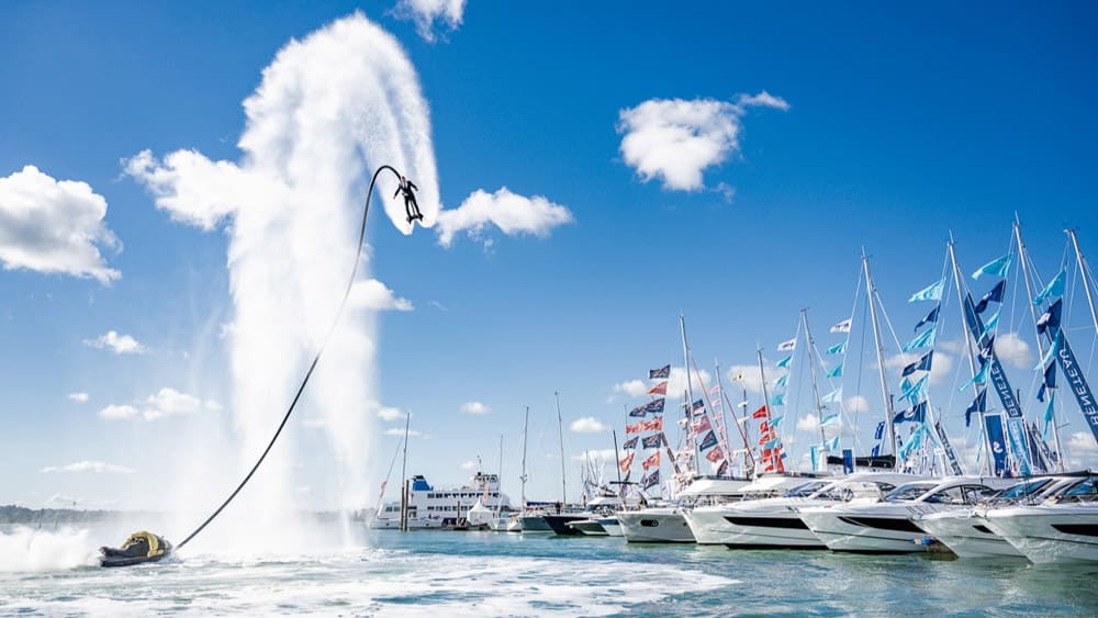 on the water stage Southampton International Boat Show. James Prestwood - Flyboard