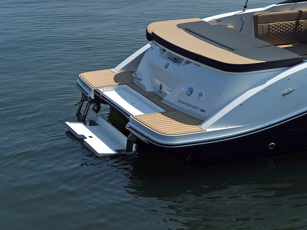 With the sterndrive model you get the bonus of a platform with drop step.