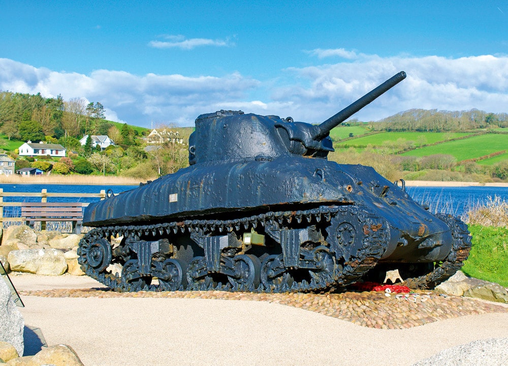 Dartmouth, River Dart. This Sherman US tank was sunk during `Exercise Tiger` and sits by Slapton Ley, along the coast path from Dartmouth.