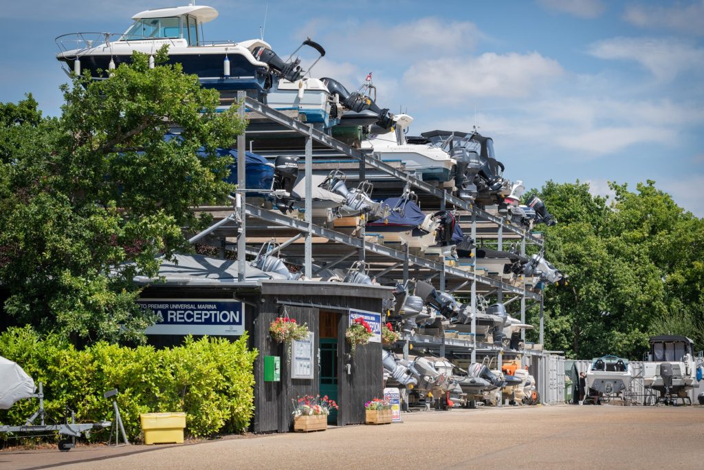 Picture of lots of boats on dry stack racking at Universal Marinas