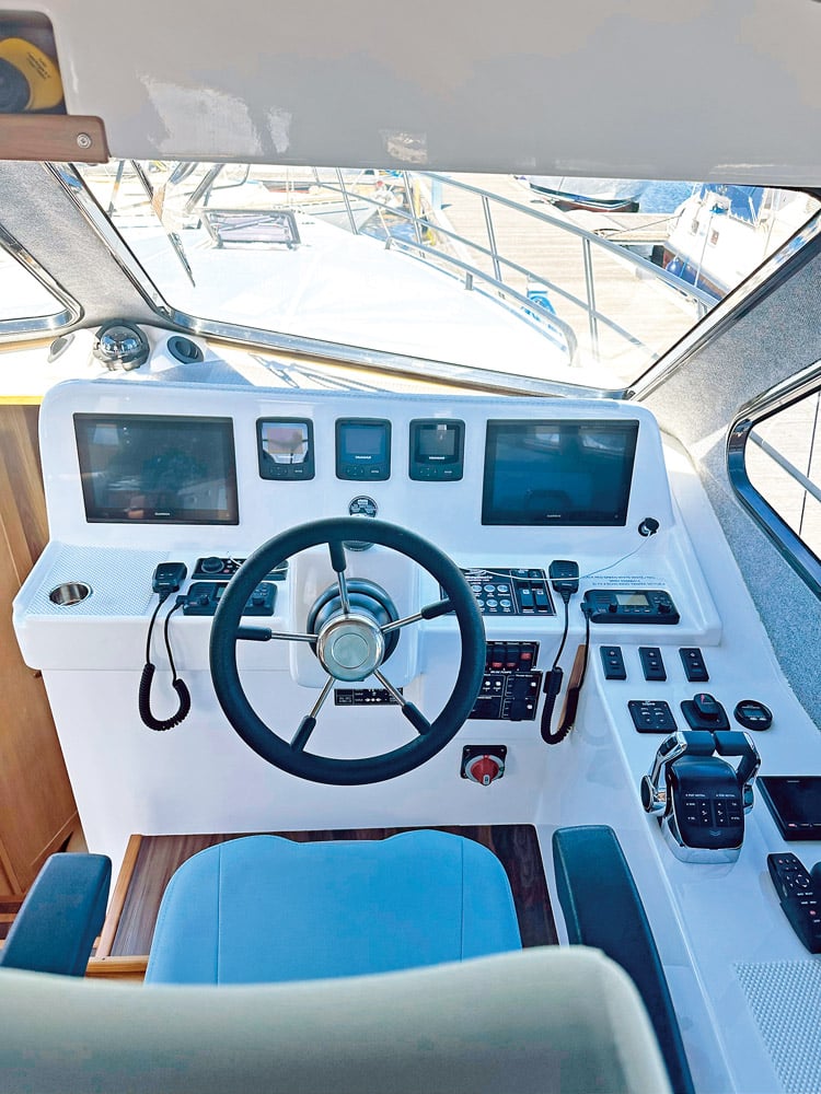 A full complement of three Garmin 8412 (12”) displays at the helm. © John Brennan. Dromquinna Redbay Boats