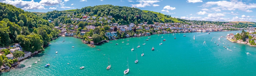 Dartmouth, River Dart.Warfleet Creek to the left leading into Dartmouth. © shutterstock Panoptic Motion