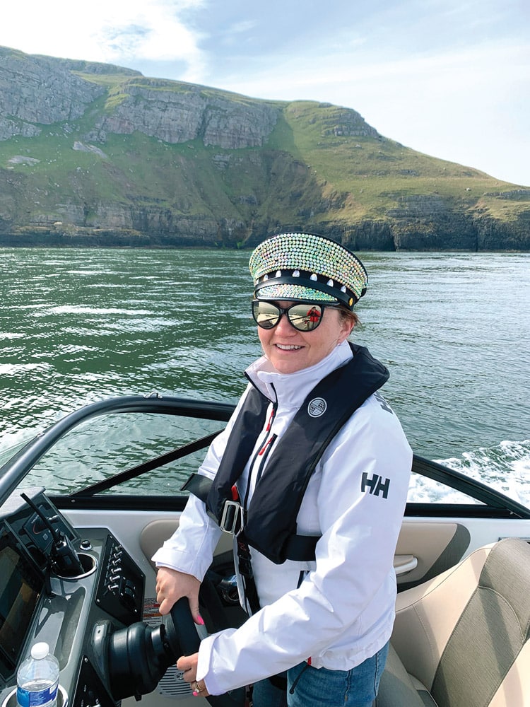 Karen at the helm of Willow’s Dream.