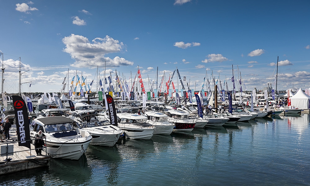 Boats lined up for ready for Southampton International Boat Show.