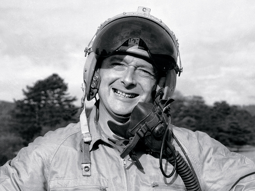 Donald Campbell in his helmet
