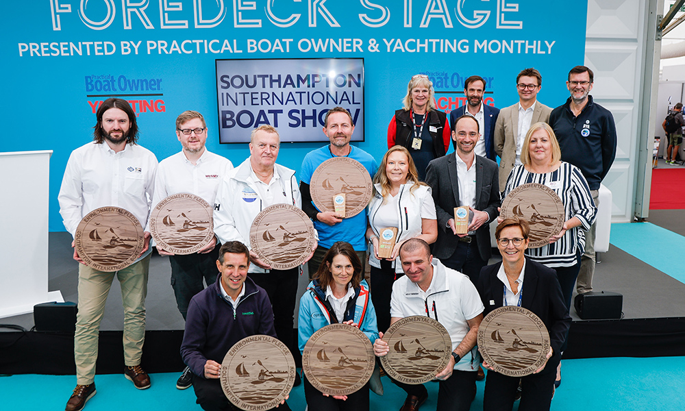 Winners at Southampton International Boat Show holding environmental Awards.