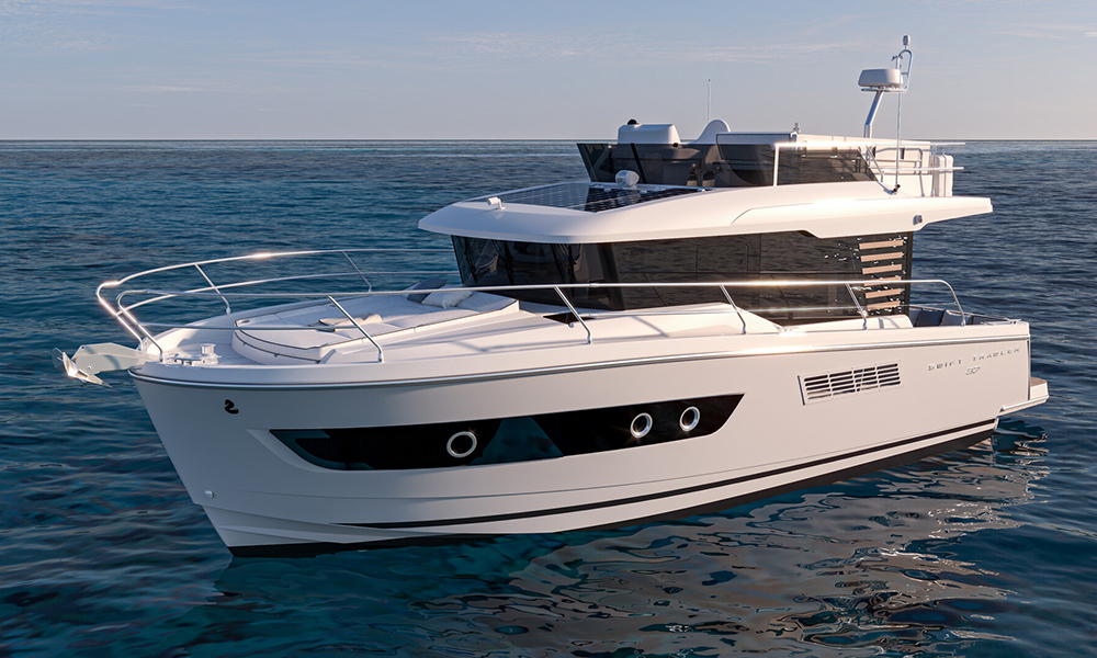 Beneteau Swift Trawler 37 Flybridge version cruising offshore.
