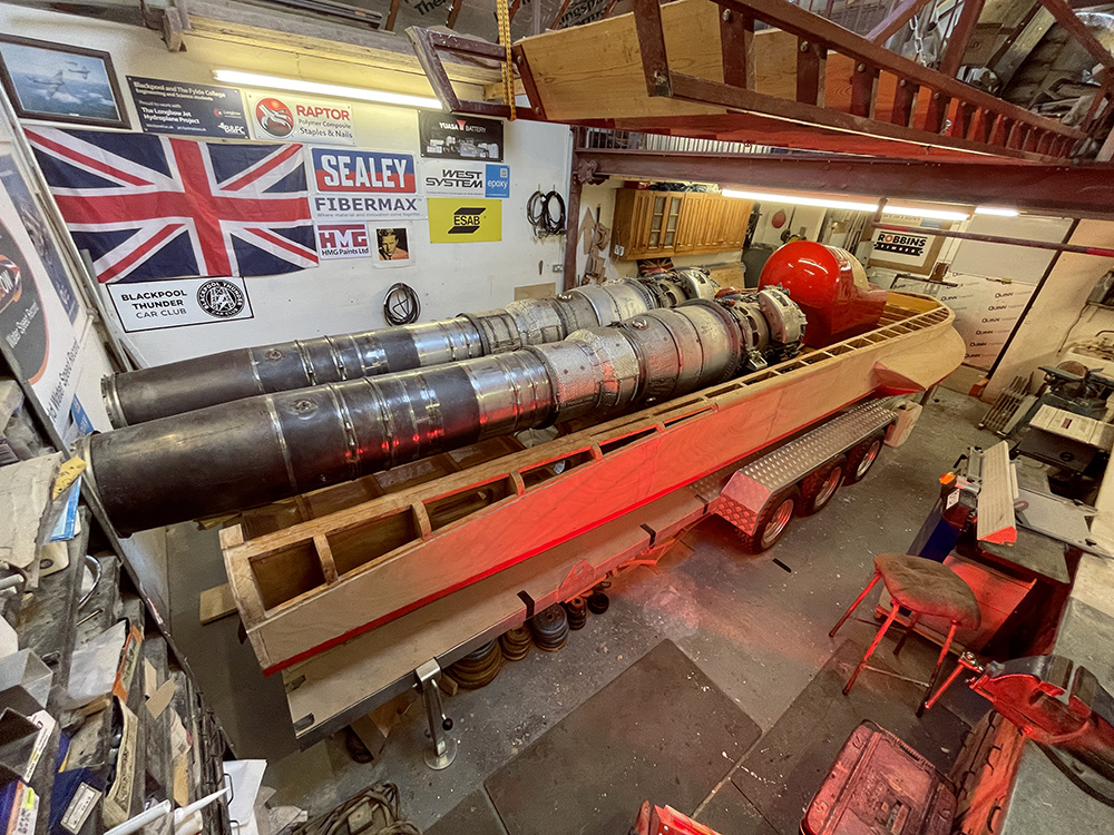 Longbow's twin engines in the teams workshop