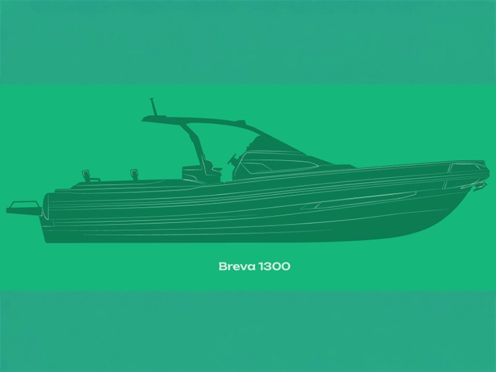 Silhouette of Breva Marine's 1300 RIB.