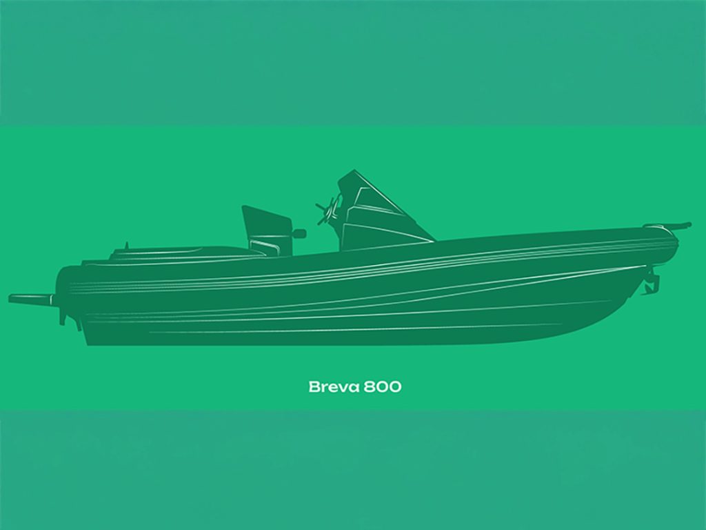 Silhouette of Breva Marine's 800 RIB.