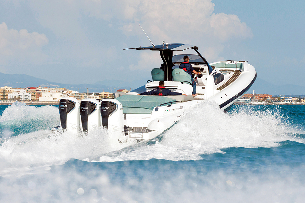 The power of a triple set of Honda V8 B300 outboards.