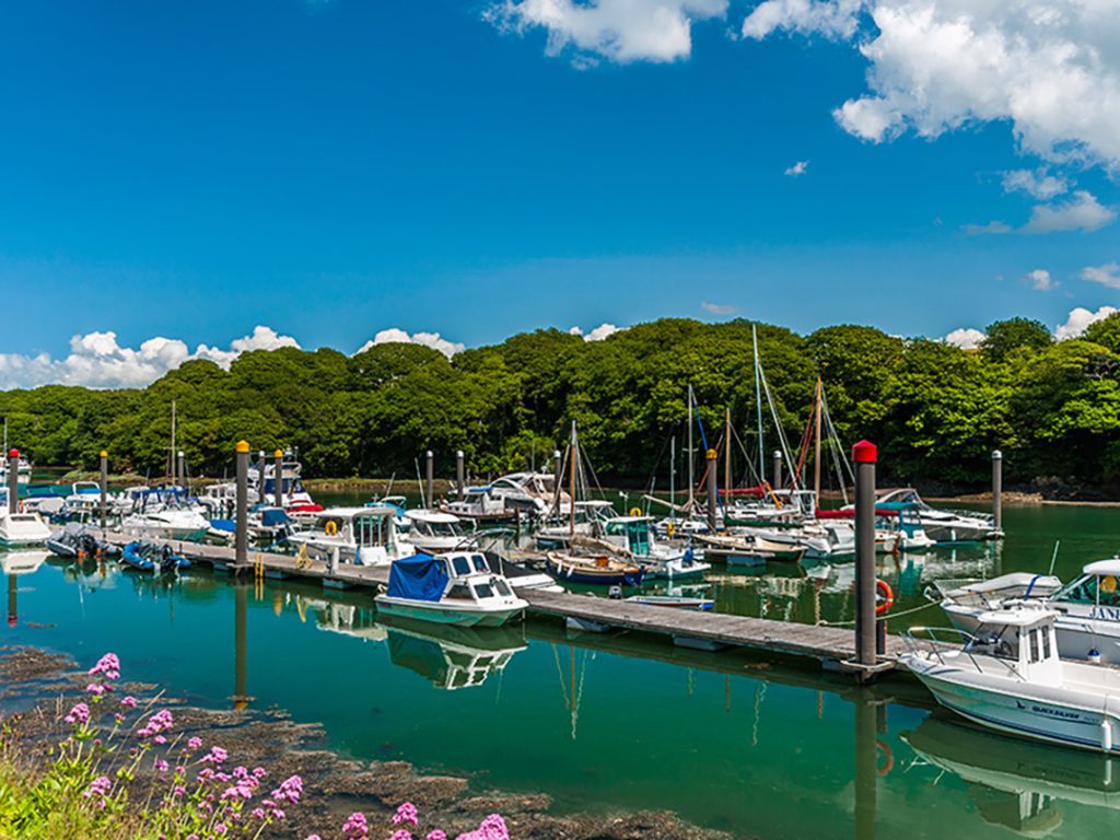 Neyland Yacht Haven terrace overlooking boats moored on the Milford Haven Waterway.