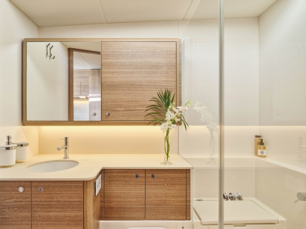 Omikron OT-60 yacht's modern bathroom.