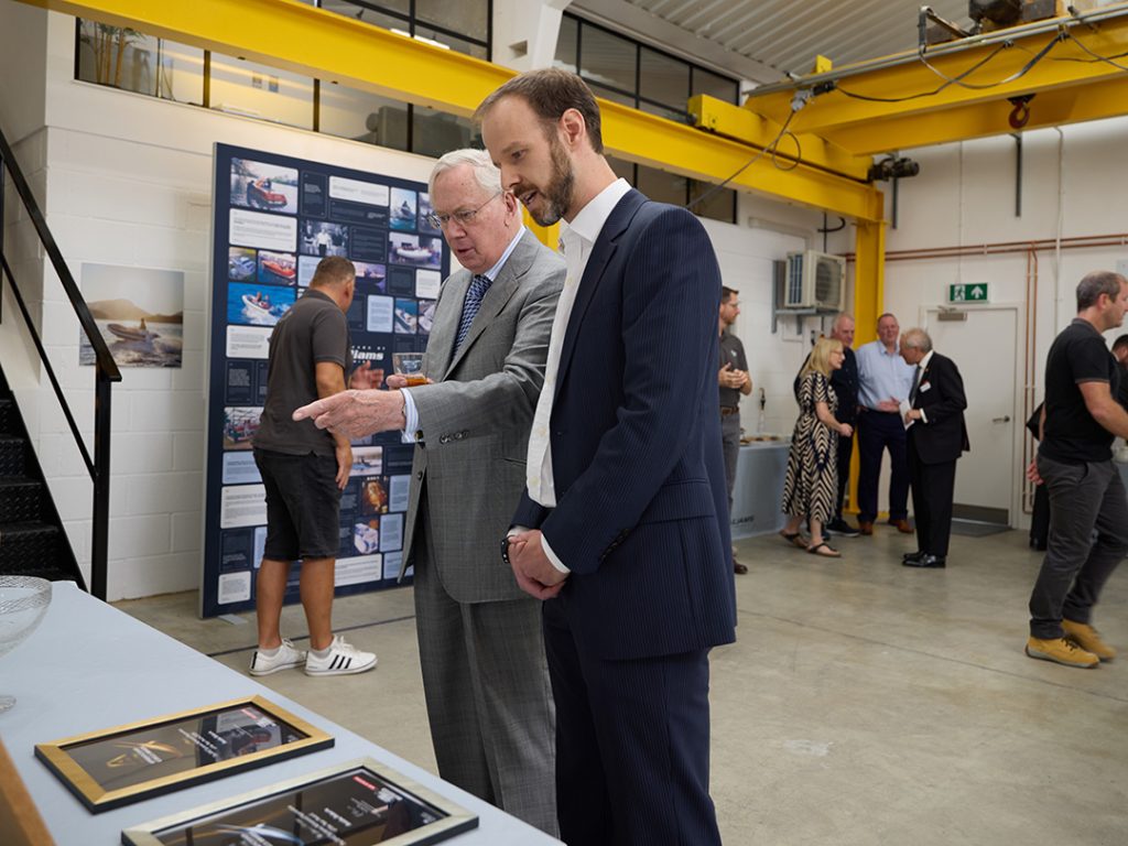 Duke of Gloucester viewing awards and displays at Williams Jet Tenders facility.