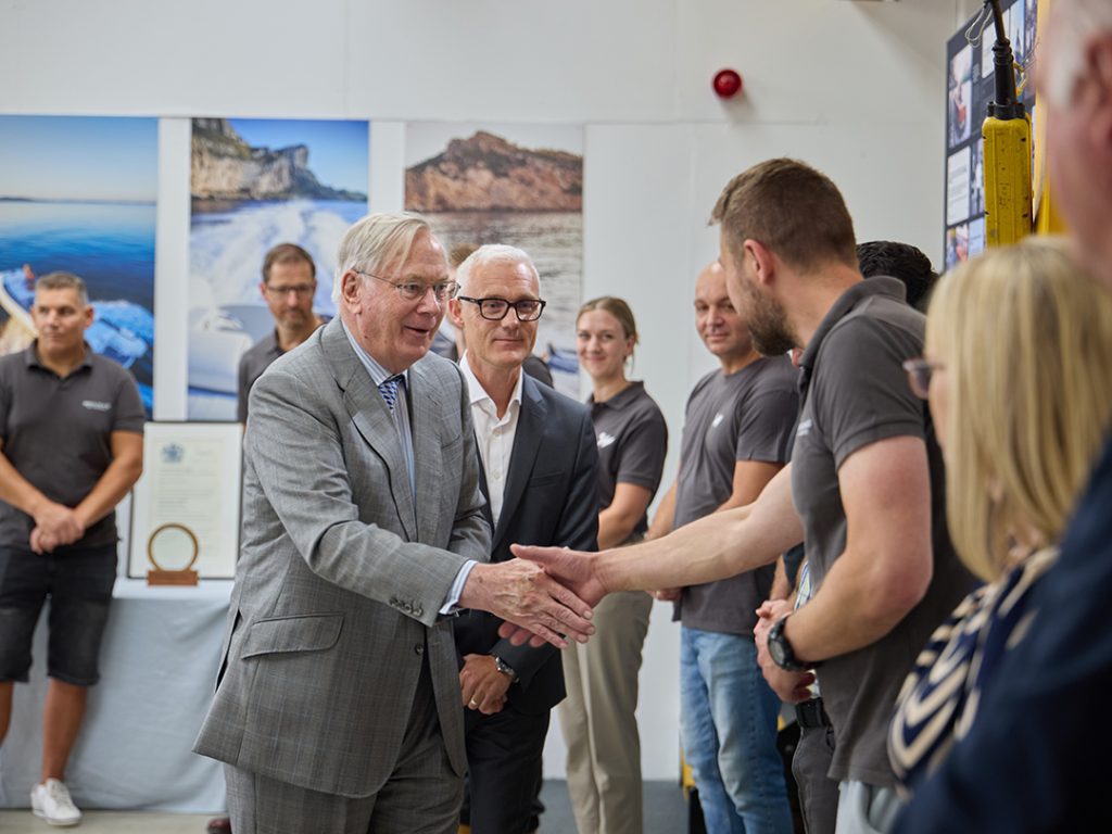 Duke of Gloucester greets Williams Jet Tenders at the Oxfordshire facility.