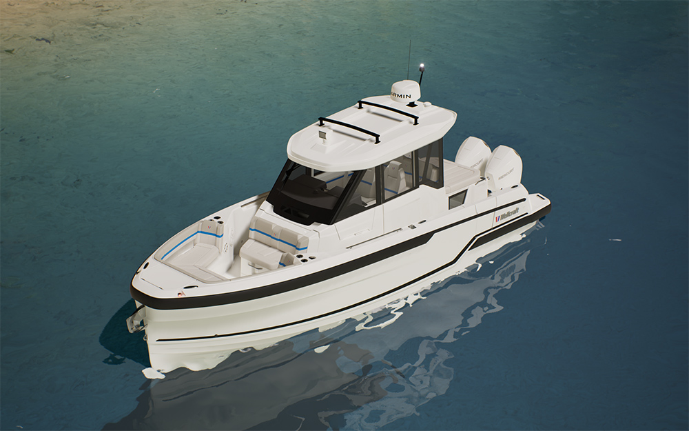 Drone view of wellcraft 28 on green sea