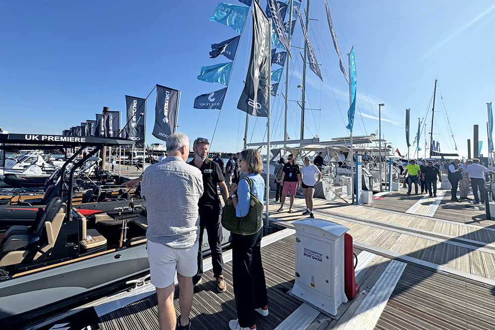 View of people on pontoons at Southamton Boat show 2025