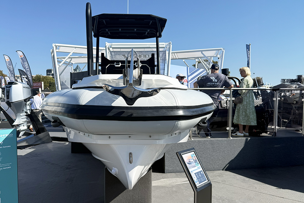 looking at the bow of a Highfield RIB on trailer