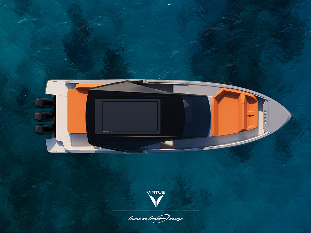 Top-down view of the Virtue V14 Hard Top sports cruiser.