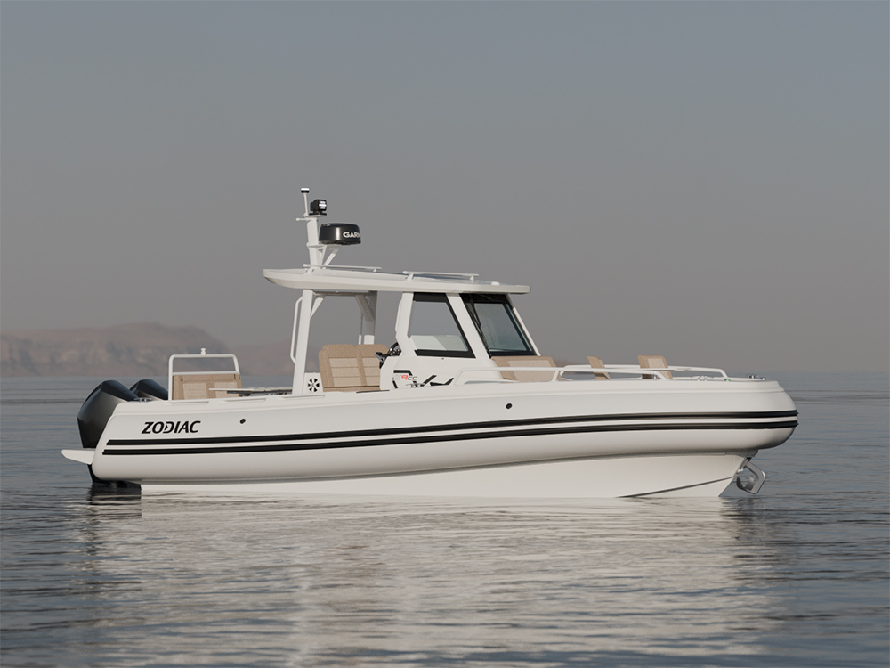 Zodiac X9CC RIB cruising on calm water.