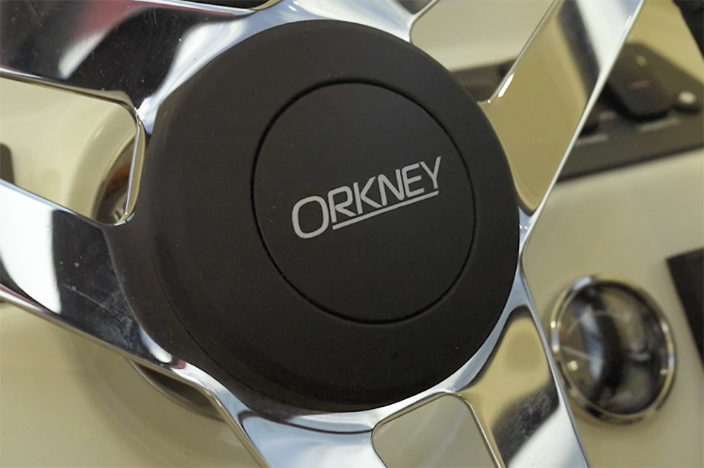 Orkney logo to centre of steering wheel