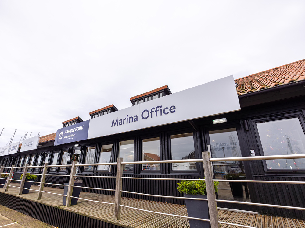 Hamble Point Marina’s newly upgraded marina office exterior, as part of MDL Marinas’ £1.2m investment.