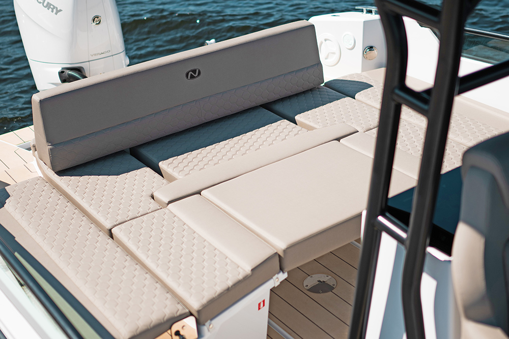 Nordkapp Endurpo 830 aft dining area converted to sun bed