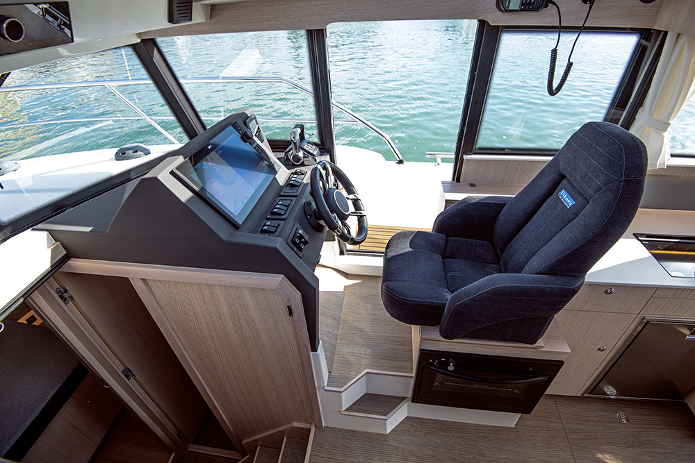 Helm position on Viknes 10 showing seat and helm station