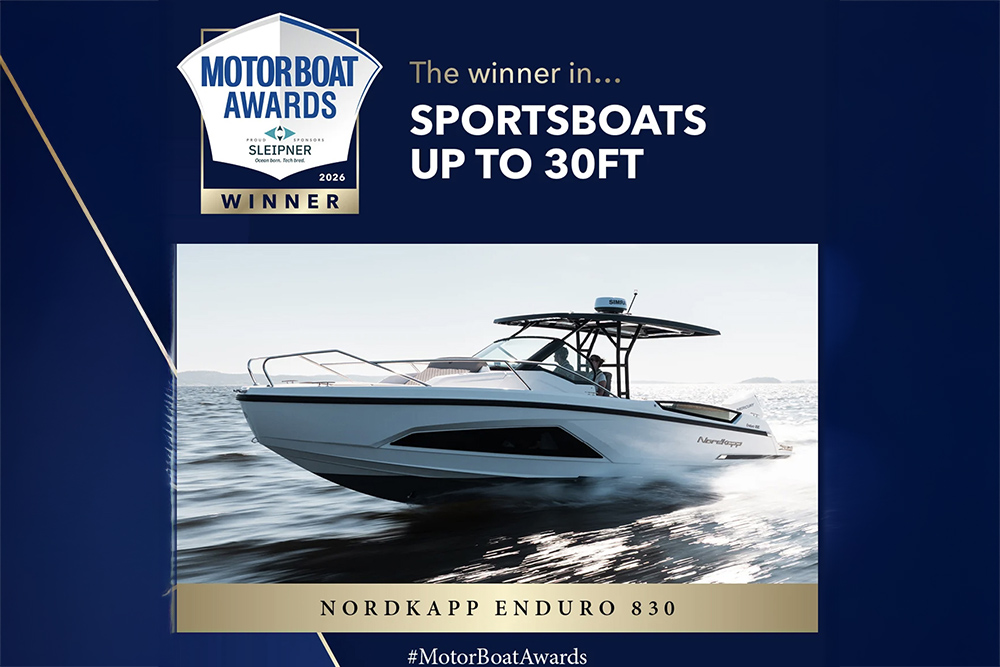 Nordkapp Enduro 830 underway, winner of Motorboat Awards 2026 Best Sportsboats up to 30ft category in Düsseldorf