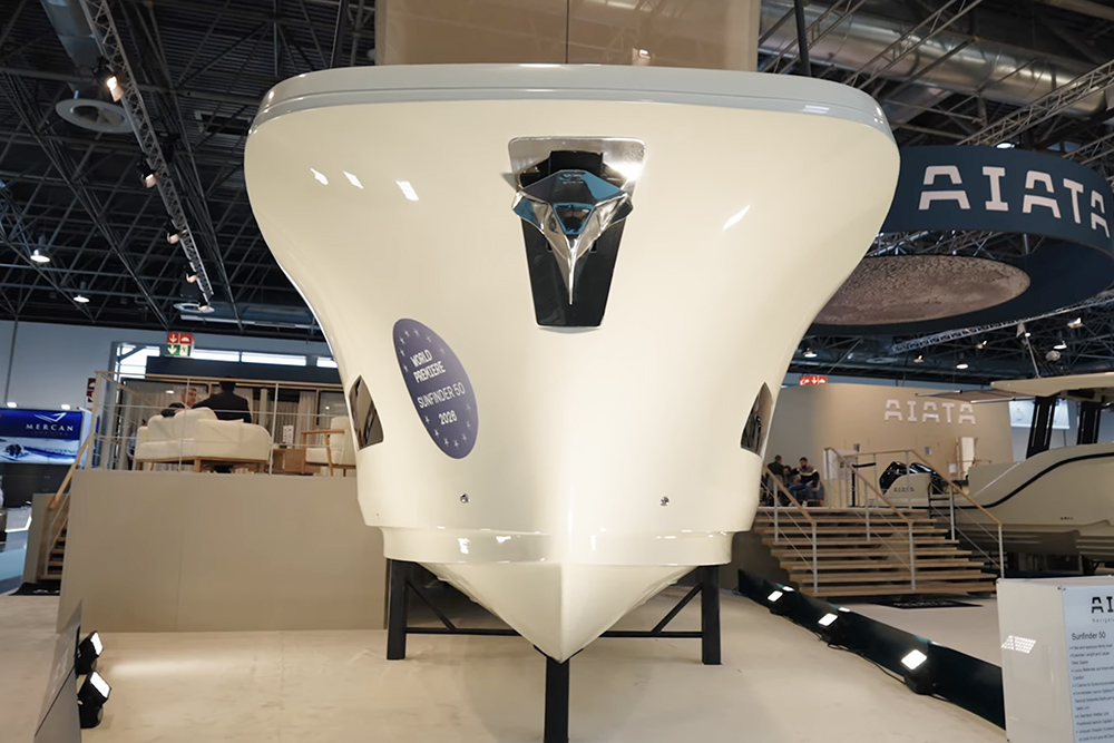 Bow facing camera of the Aiaita 50 Sunfinder on display at boot Dusseldorf show
