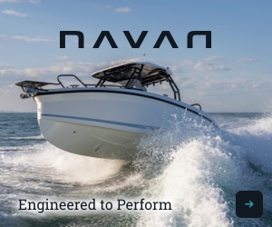 Advertisement for Navan boats, saying Engineered to perform
