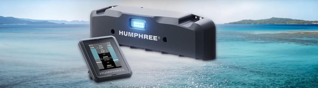 Humphree Lightning trim tab and control unit sat on a sea background