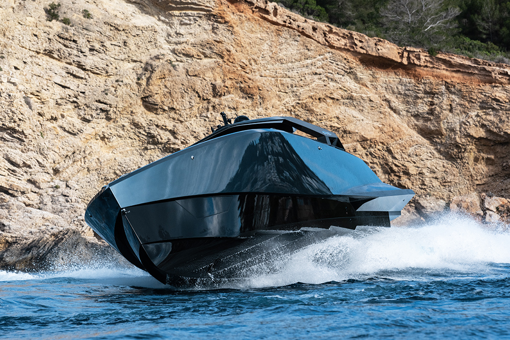 Say 52 banking on its starboard side showing underside of the Petestep hull