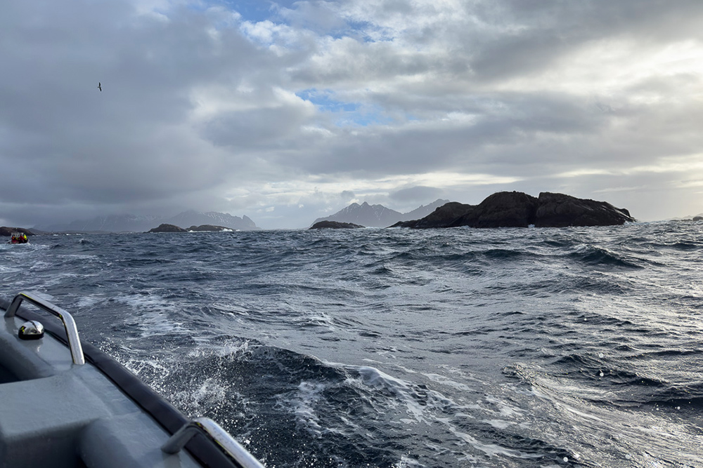 Rough sea with Lofoten islands in the background